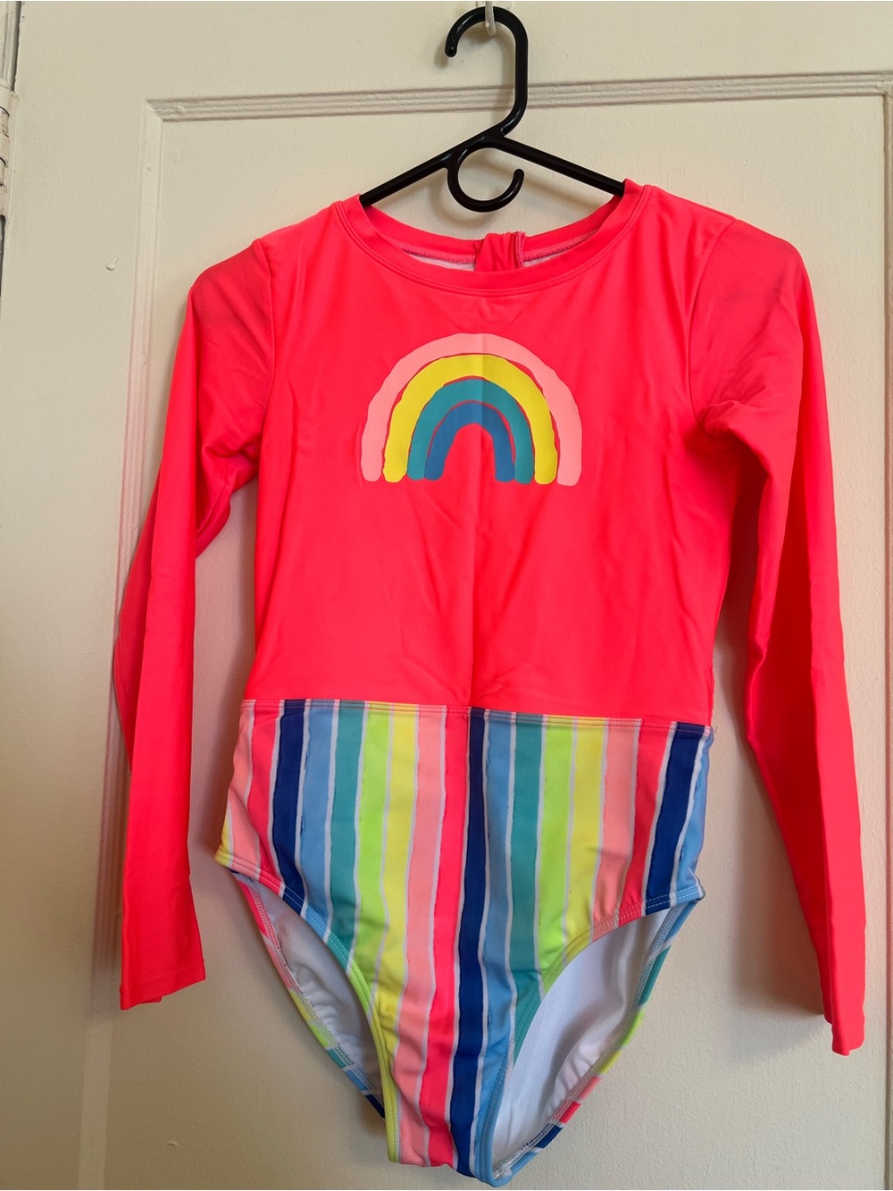 Cat & Jack Neon Pink Long Sleeve Rainbow Stripe One-Piece Rashguard